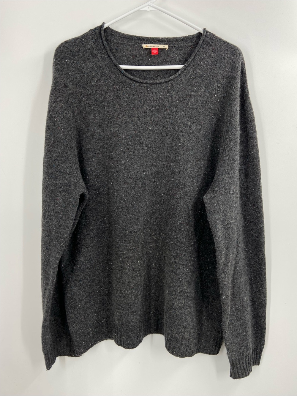 MARINE LAYER 100% Merino Wool Sweater Size XL Unisex Grey Fleck Lightweight Crew